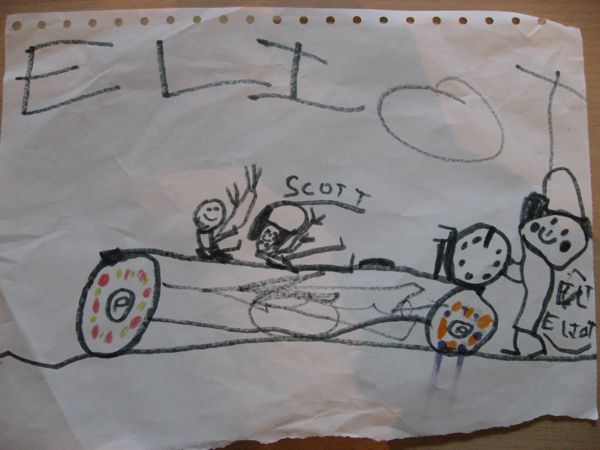 Here is a totally cool drawing of me, Scott and Eliot riding a motorcycle - Eliot is positioned at the steering wheel.